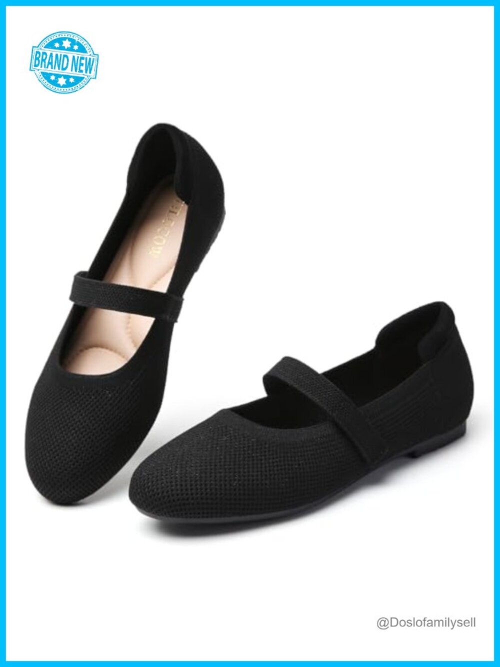 Women's Knit Mary Jane Ballet Flats Round Toe Adjustable Strap Slip On